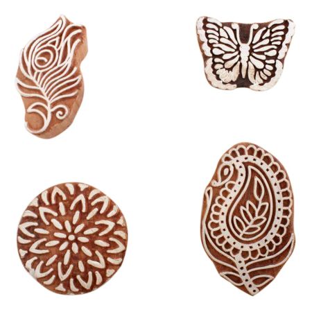 Set of 4 Piece New Mix Wooden Printing Block